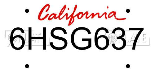 6HSG637 California License Plate
