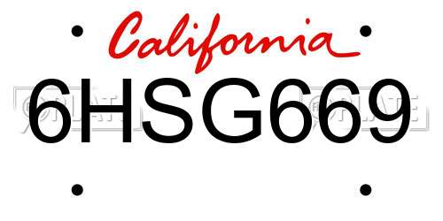 6HSG669 California License Plate