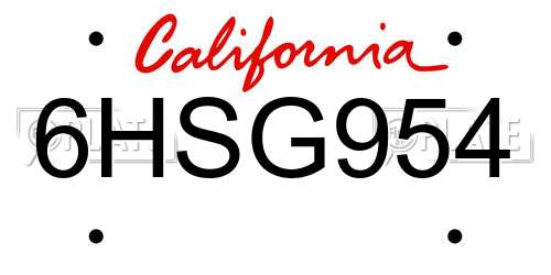6HSG954 California License Plate