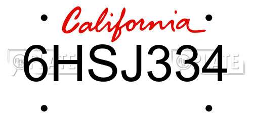 6HSJ334 California License Plate