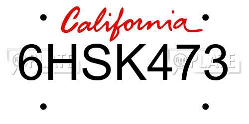 6HSK473 California License Plate