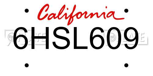 6HSL609 California License Plate