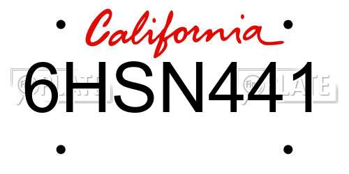 6HSN441 California License Plate