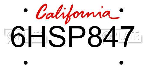 6HSP847 California License Plate