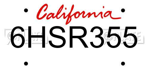6HSR355 California License Plate