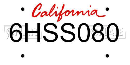 6HSS080 California License Plate