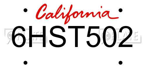 6HST502 California License Plate