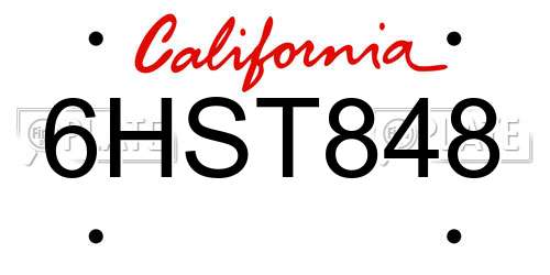 6HST848 California License Plate