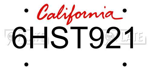 6HST921 California License Plate