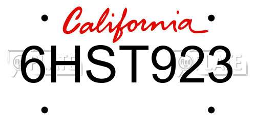 6HST923 California License Plate