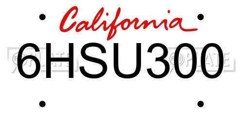 6HSU300 California License Plate