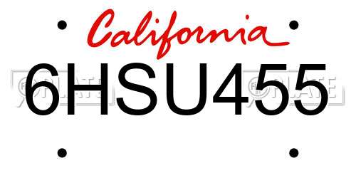 6HSU455 California License Plate