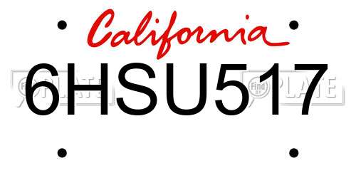 6HSU517 California License Plate