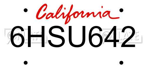 6HSU642 California License Plate
