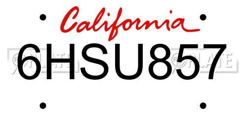 6HSU857 California License Plate
