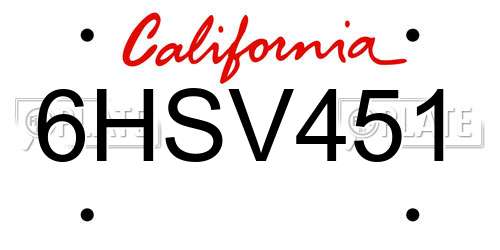 6HSV451 California License Plate