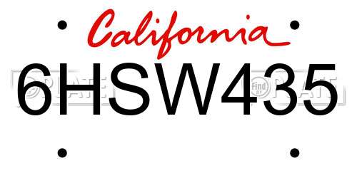 6HSW435 California License Plate