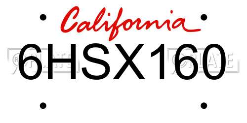 6HSX160 California License Plate