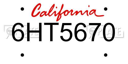 6HT5670 California License Plate