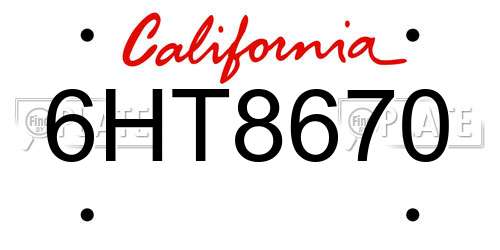 6HT8670 California License Plate