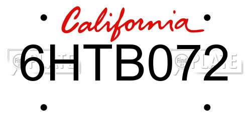6HTB072 California License Plate