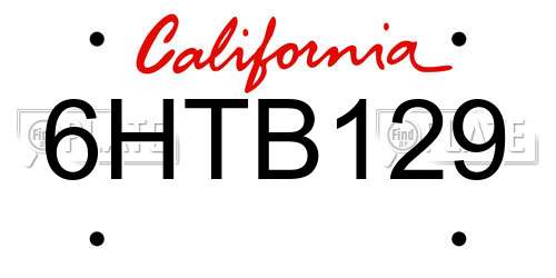 6HTB129 California License Plate