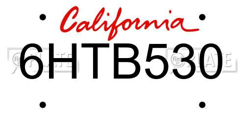 6HTB530 California License Plate