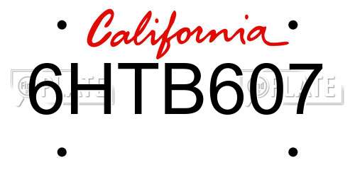 6HTB607 California License Plate