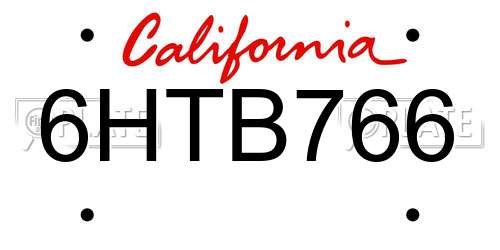 6HTB766 California License Plate