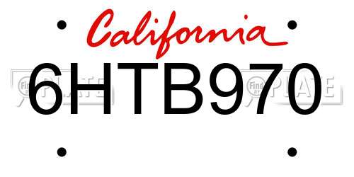6HTB970 California License Plate