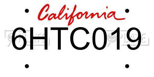 6HTC019 California License Plate