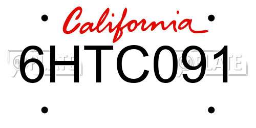 6HTC091 California License Plate
