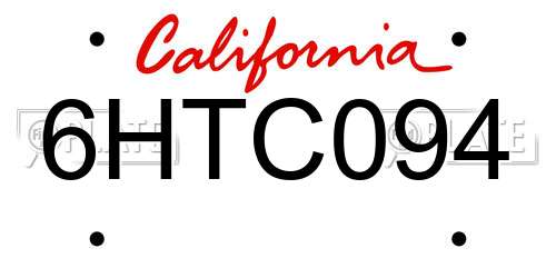 6HTC094 California License Plate