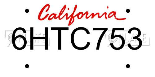 6HTC753 California License Plate