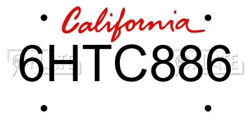 6HTC886 California License Plate