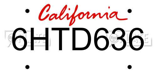 6HTD636 California License Plate