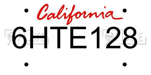 6HTE128 California License Plate