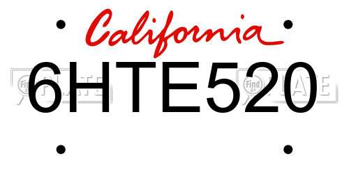 6HTE520 California License Plate