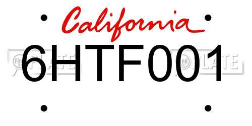 6HTF001 California License Plate