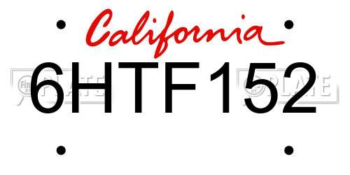 6HTF152 California License Plate