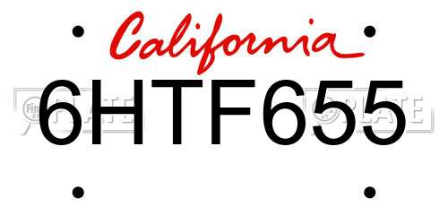 6HTF655 California License Plate