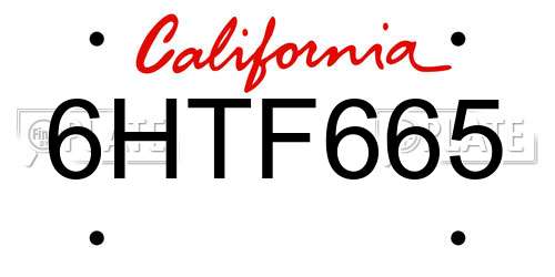 6HTF665 California License Plate