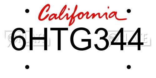 6HTG344 California License Plate