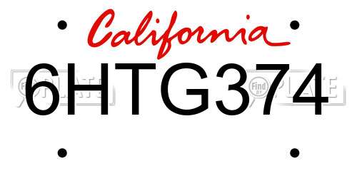 6HTG374 California License Plate