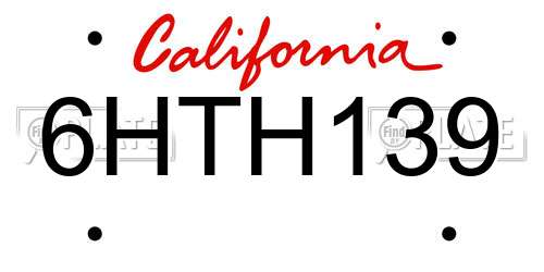 6HTH139 California License Plate