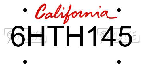 6HTH145 California License Plate