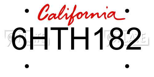 6HTH182 California License Plate