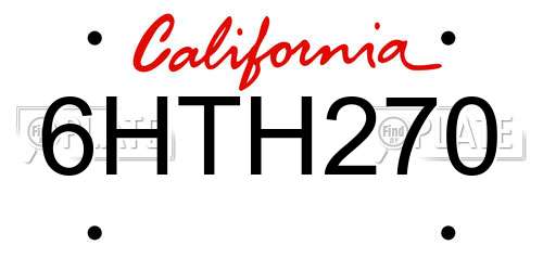 6HTH270 California License Plate