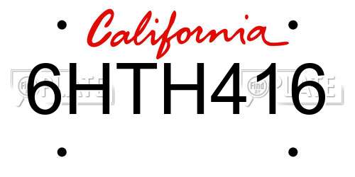 6HTH416 California License Plate