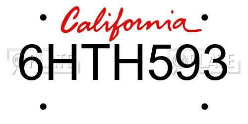 6HTH593 California License Plate